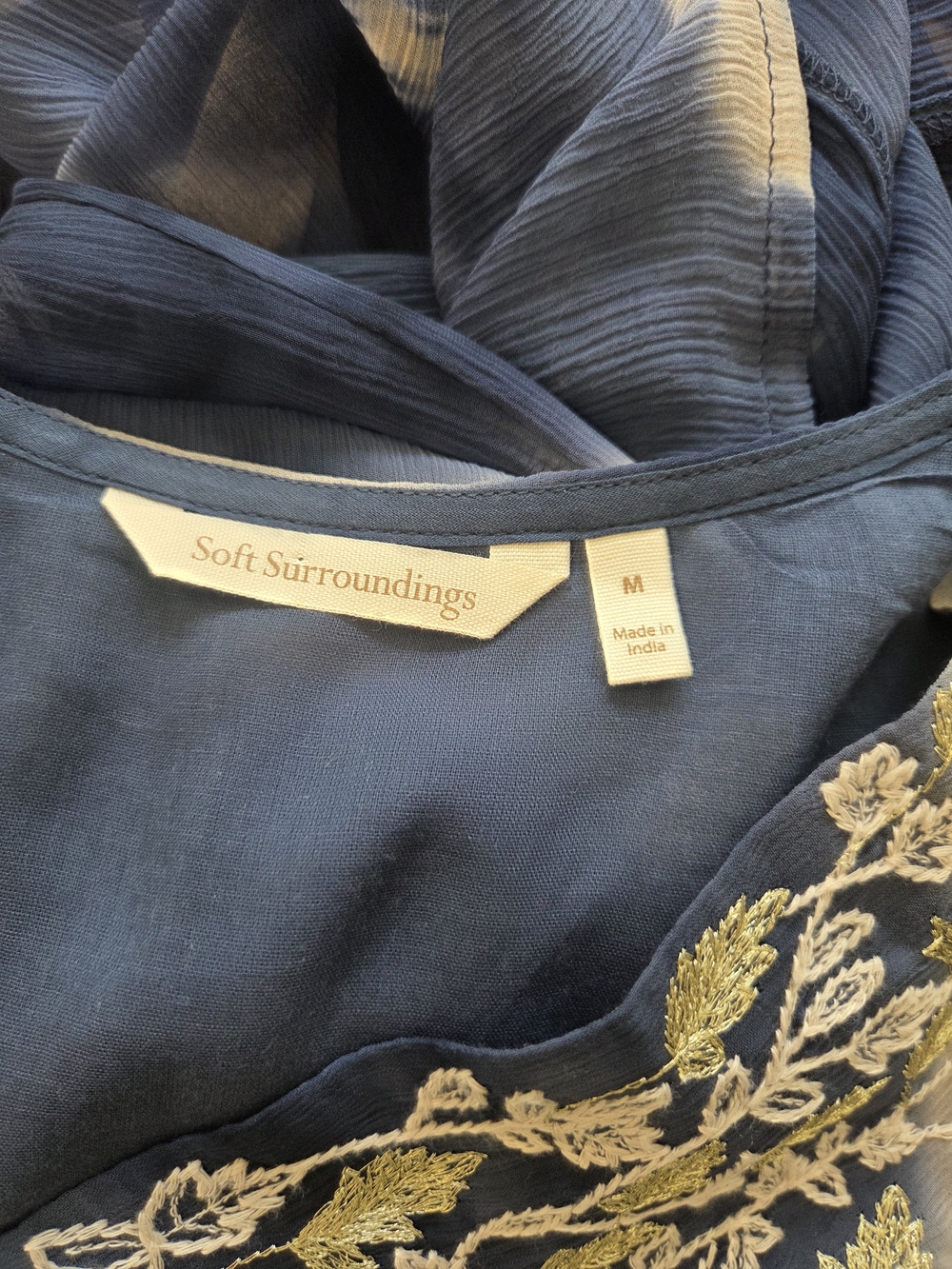 Soft Surroundings Himalaya Dress Indigo Tie-Dye Floral Embroidered V-neck Boho - Picture 5 of 7